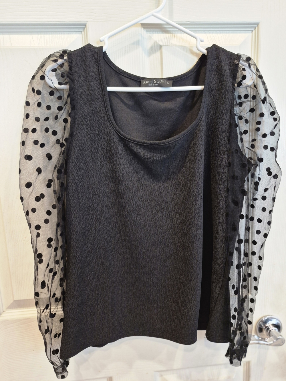 Black Polka Dot Mesh Sleeve Top